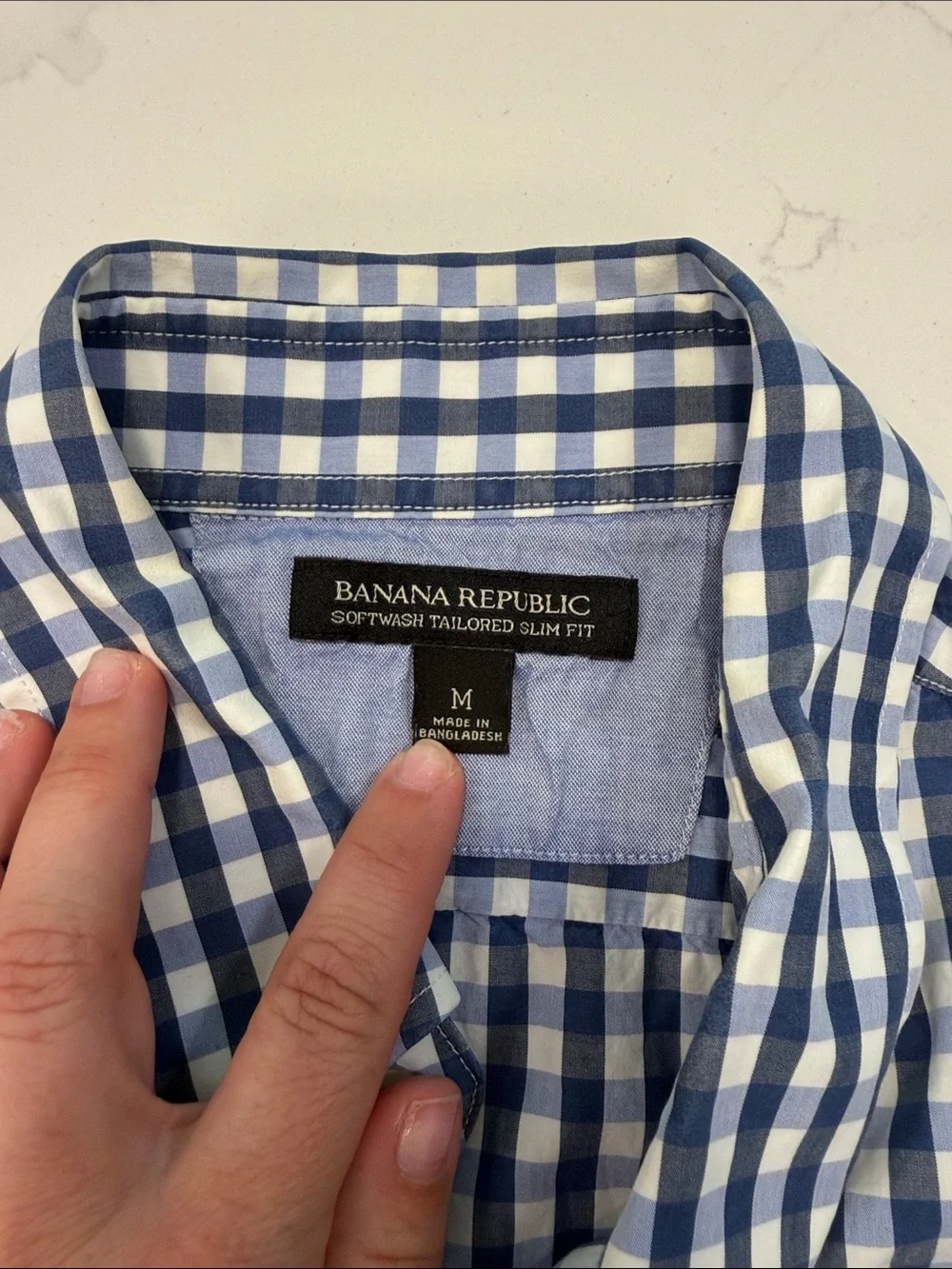Banana Republic Blue and White Gingham Button-Down Shirt